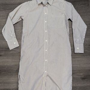 Everlane Striped Long Sleeve High Low Shirt Dress Coastal Midi With Pockets Sz 2